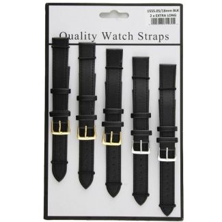 Wholesale Allure 2x Extra Long Leather Watch Straps - Assorted Buckle - 18mm (Black)