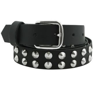 Leather 2 Row Conical Studded Belt Black (Thin L) Wholesale