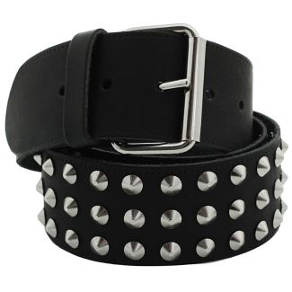 Leather 3 Row Conical Studded Belt Black (M) Wholesale