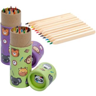 12pcs Adoramals Zoo Mini Colouring Pencil Pot - 10.5cm - Asst. Colours