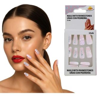 12pcs False Nails with Decorative Stones - Rhinestones