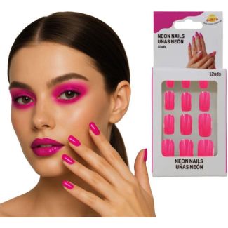 12pcs False Nails with Glue - Neon Pink 