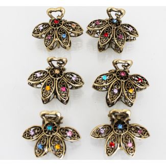 Colourful Stone Diamonte Half Flower Metal Clamps- Assorted