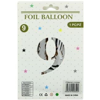 16" Number "9" Air filled Foil Balloon - Silver