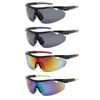 Men's Shield Design Sports Sunglasses With Pouch - Assorted