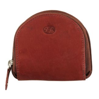 Genuine Leather Zipped Coin Purse - Red/Brown