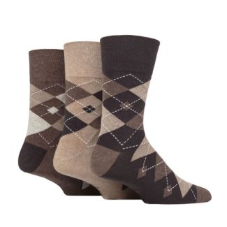Men's "Argyle" Gentle Grip Socks (3 Pack) - Assorted 