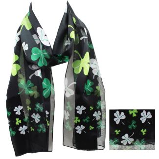 Wholesale St. Patrick's Day Shamrock Design Satin Stripe Scarves - Black