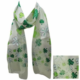 Wholesale St. Patrick's Day Shamrock Design Satin Stripe Scarves - Cream