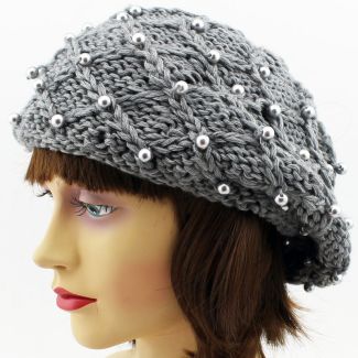 Ladies Beret Hat With Pearls - Assorted Colours