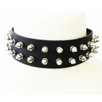 2 Row Spiked Soft Genuine Leather Choker