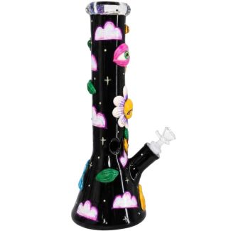 3D Floral Beaker Design Glass Waterpipe - 13inch