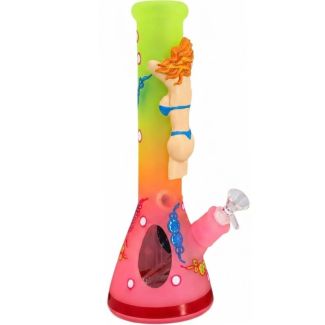 3D Ocean Beauty Design Glass Waterpipe - Assorted (13inch)