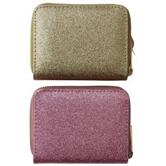 Wholesale Ladies Glitter Fabric Zip Round Purse - Assorted Colours 