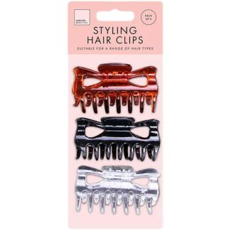 3pcs Black, Brown & Clear Plastic Hair Claw Clips - 9cm