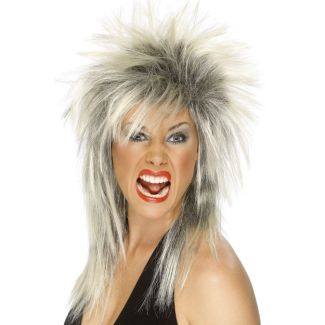 Long Mullet Rock Diva Two Tone Wig - Blonde & Black
