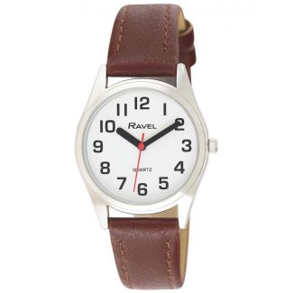 Wholesale Ravel Ladies Easy Read Silver Tone Watch - Brown Strap