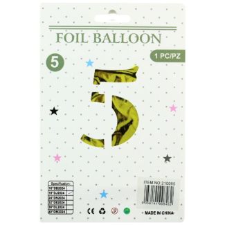 16" Number "5" Air filled Foil Balloon - Gold