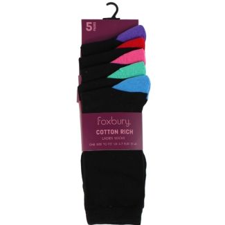 Wholesale Ladies Cotton Rich Socks - Foxbury (5 Pair Pack) - Asst.