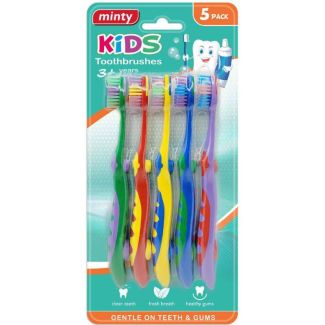 5pcs Minty Kids Toothbrushes - Assorted Colours 