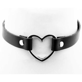 Genuine Leather Choker With Heart Ring