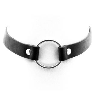 Leather Choker Jointed Ring Plain Black - (2.5cm Ring)