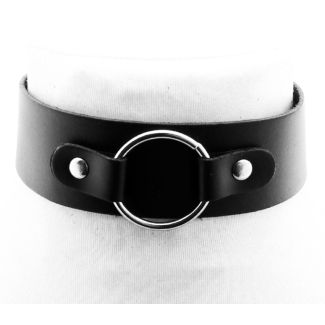Leather Choker With Strapped On Ring (4cm)
