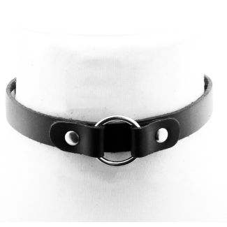Leather Choker With Strapped On Ring (3cm)