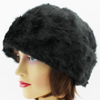 Ladies Turn up Fur Hat with Quilted Lining- Black