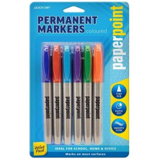 6pcs Paper Point Pen Design Permanent Markers - Assorted Colours