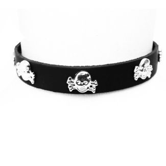 1 Row Skull And Crossbones Leather Choker