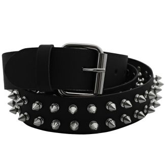 Leather 2 Row Spiked Belt Black (L) Wholesale