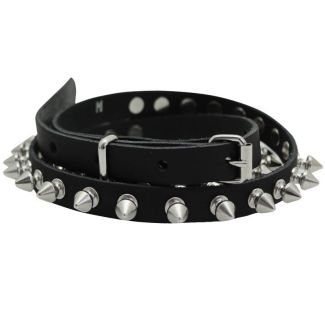 Leather 1 Row Spiked Belt Black (S) Wholesale