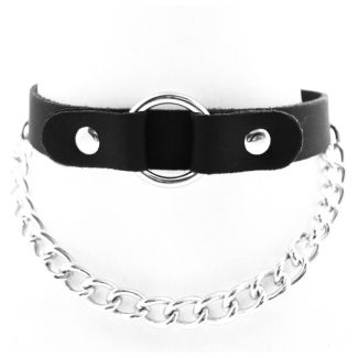 Leather Choker With Strapped On Ring and Chain