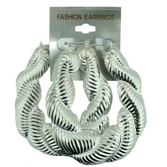 Silver Swirl Bamboo Hoop Earrings - 6cm