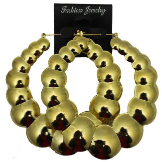 Gold Round Bamboo Hoop Earrings - 8cm