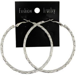 Silver Patterned Hoop Earrings - 6cm