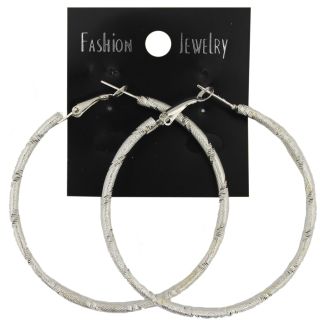 Silver Pattern Hoop Earrings - 6cm