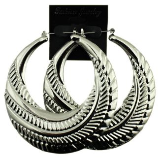 Silver Circe Bamboo Design Hoop Earrings - 8cm
