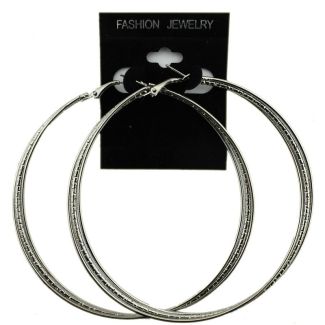 Silver Three Row Pattern Hoop Earrings - 9cm