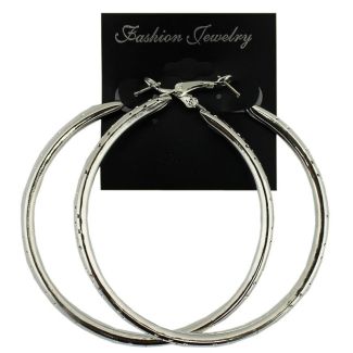 Thin Perforated Silver Hoop Earrings - 7cm 