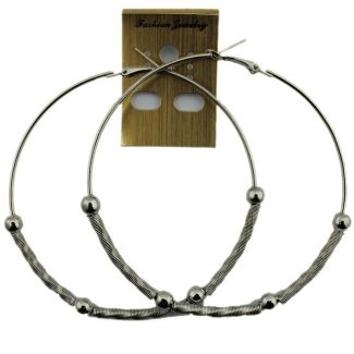 Silver Half Pattern Hoop Earrings - 8cm