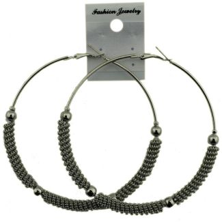 Silver Half Chain Pattern Hoop Earrings - 8cm