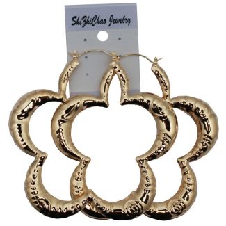 Gold Bamboo Flower Hoop Earrings - 9cm