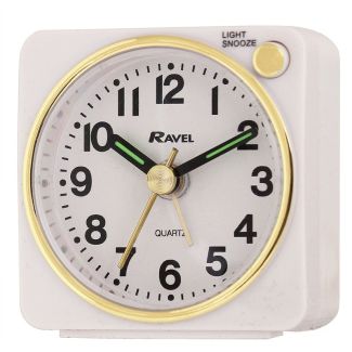 Wholesale Ravel Quartz Mini Alarm Clock - White/Gold