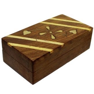 Brass Inlay Wooden Pill Boxes - Assorted Designs 10x5.5x3.5cm
