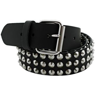 Leather 3 Row Conical Studded Belt Black (Thin XL) Wholesale
