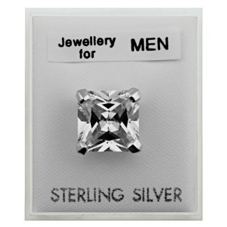Men's Sterling Silver Square Stud - 10mm