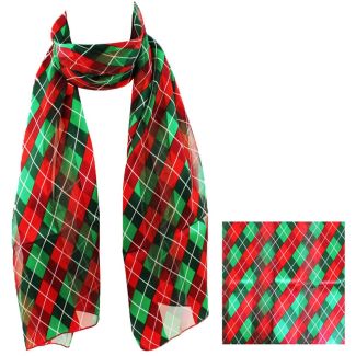 Ladies Satin Scarf - Romb Pattern (Red/Green) Wholesale
