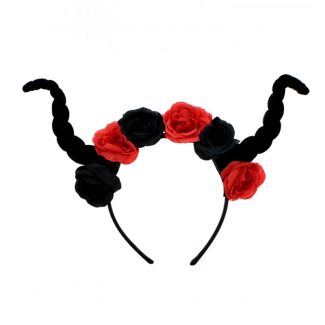 Devil Horns Headband with Black and Red Roses Wholesale